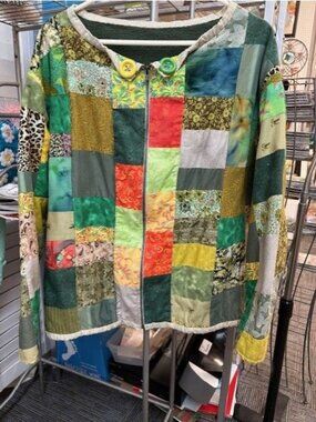Handmade Patchwork Jacket With Green Fleece Lining